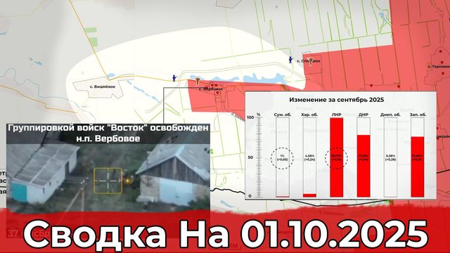 Взятие Вербового и обновление контролируемого процента регионов. Сводка на 01.10.2025 г.